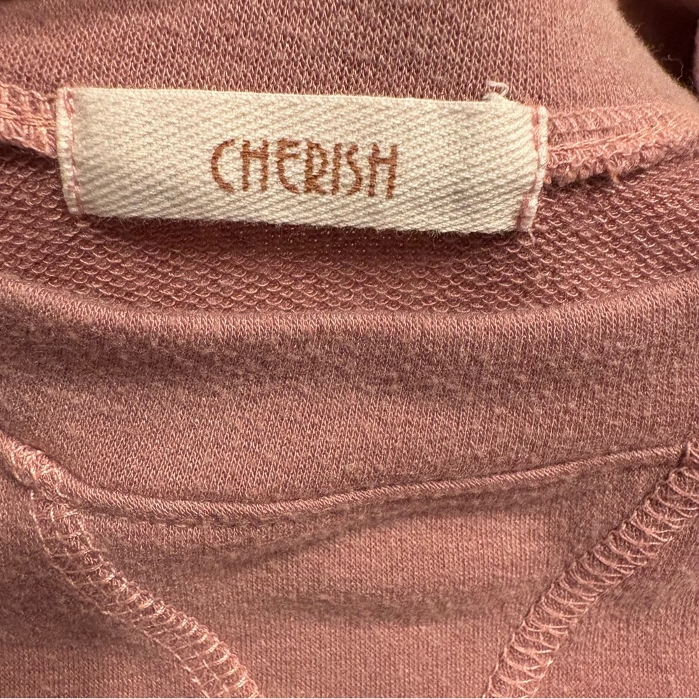 Cherish MauvePink Long Sleeved Crew Neck Puff Sleeve Knit Top-Creamie Ruffle Top - Picture 4 of 5
